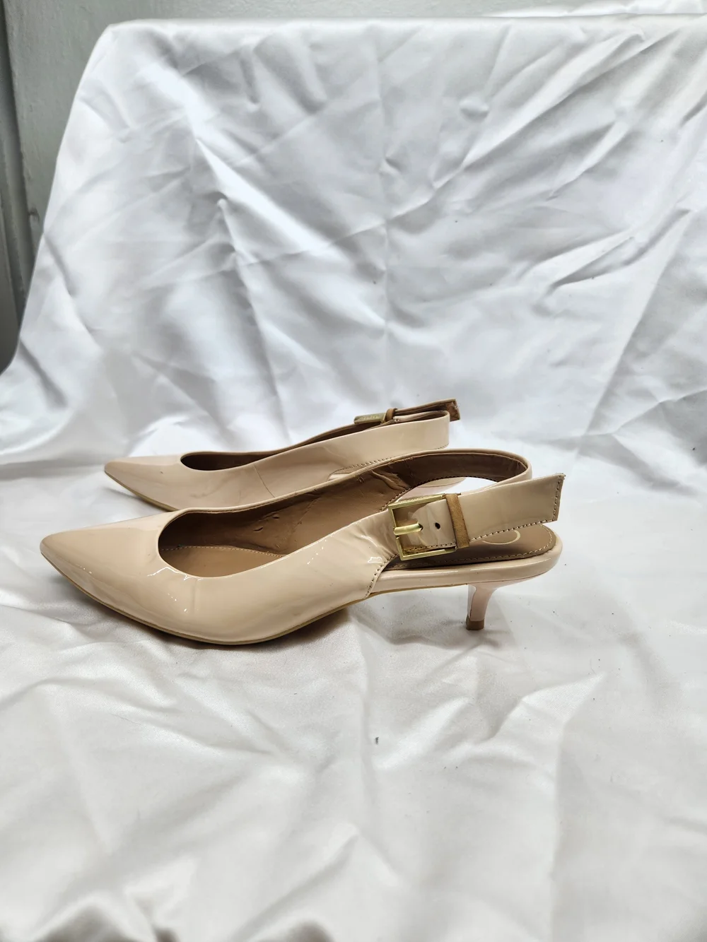 Calvin Klein Beige Patent Pointed Slingback Flats